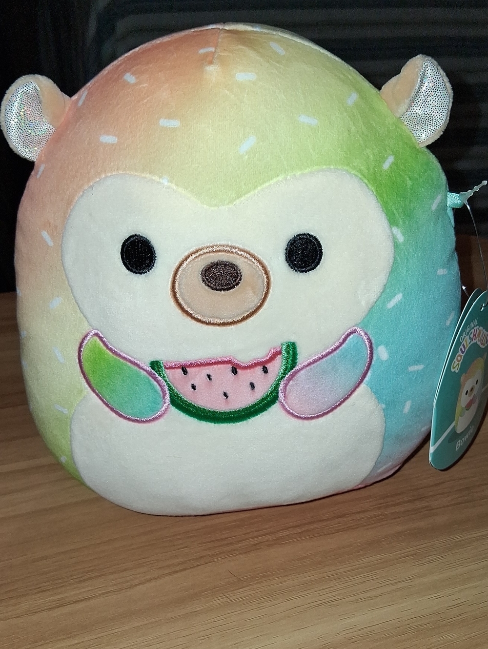 Squishmallow Hedgehog Pastel Rainbow Plush with Watermelon